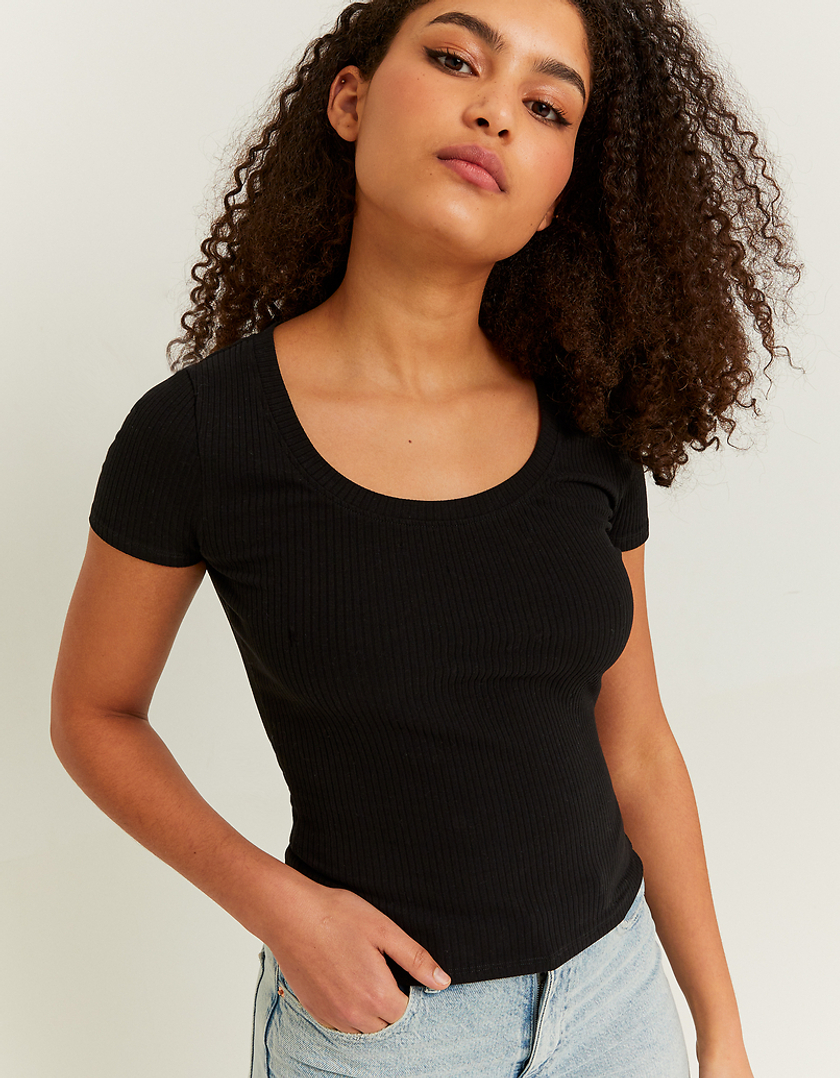 TALLY WEiJL, Black Basic Regular Fit T-shirt for Women