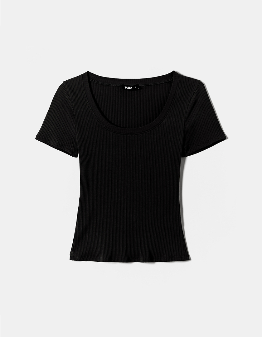 TALLY WEiJL, Black Basic Regular Fit T-shirt for Women