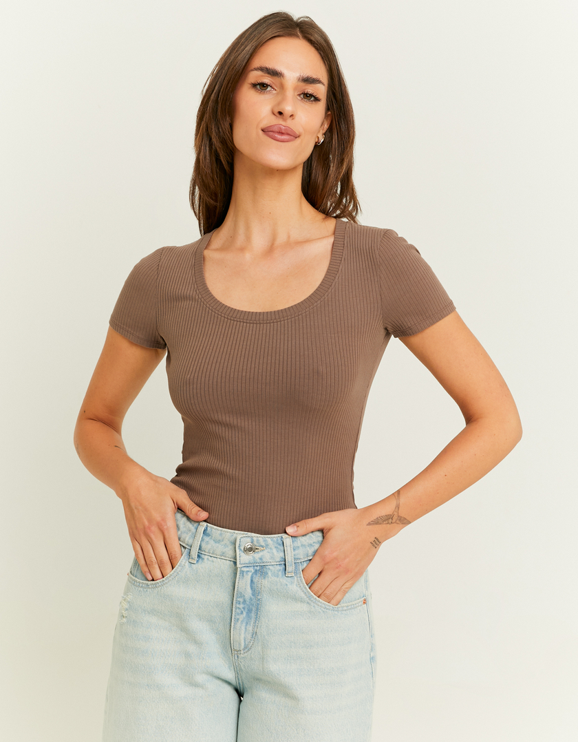 TALLY WEiJL, Brown Basic Regular Fit T-shirt for Women