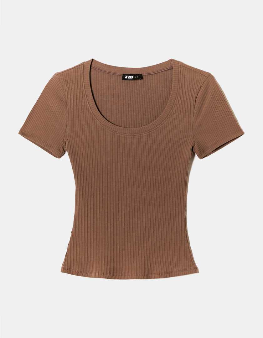 TALLY WEiJL, Brown Basic Regular Fit T-shirt for Women