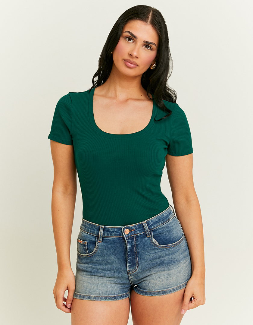 TALLY WEiJL, Green Basic Regular Fit T-Shirt for Women