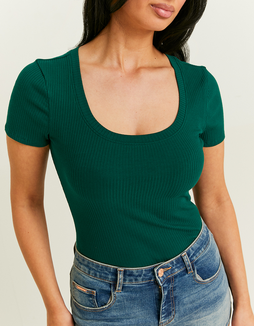 TALLY WEiJL, Green Basic Regular Fit T-Shirt for Women