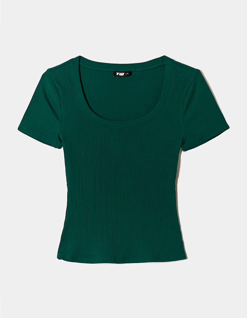 TALLY WEiJL, T-Shirt Vert Basique Coupe Classique for Women