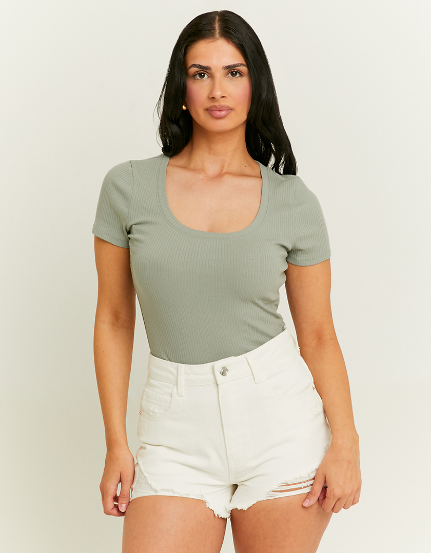 TALLY WEiJL, Khaki Basic Regular Fit T-Shirt for Women