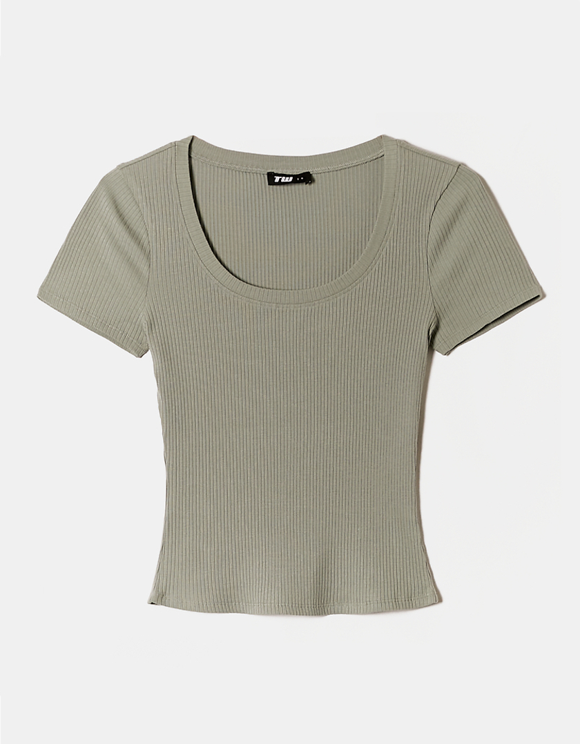 TALLY WEiJL, Khaki Basic Regular Fit T-Shirt for Women