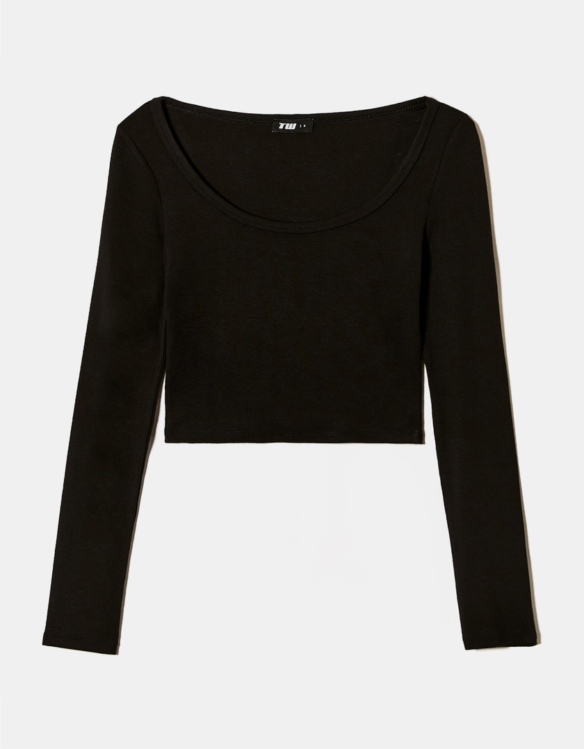 TALLY WEiJL, T-Shirt Noir Basique à Manches Longues for Women