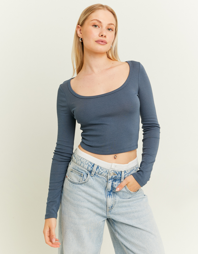 TALLY WEiJL, Basic Blue Long Sleeve T-Shirt for Women