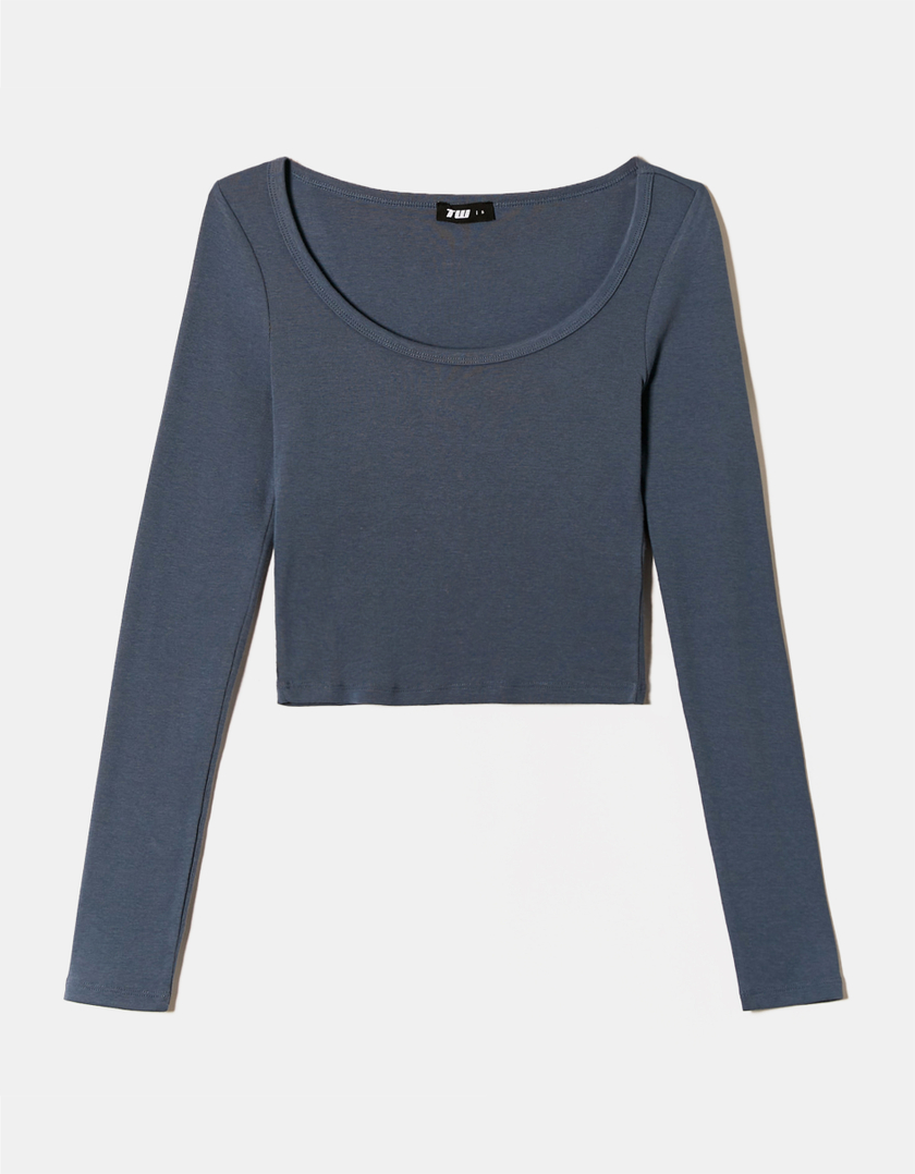 TALLY WEiJL, T-Shirt Bleu Basique à Manches Longues for Women