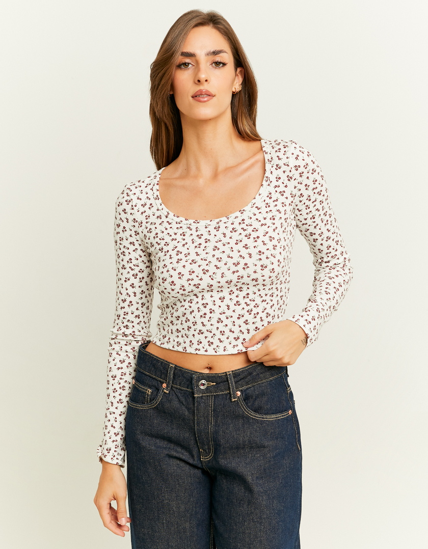 TALLY WEiJL, T-Shirt Fleuri Basique à Manches Longues for Women