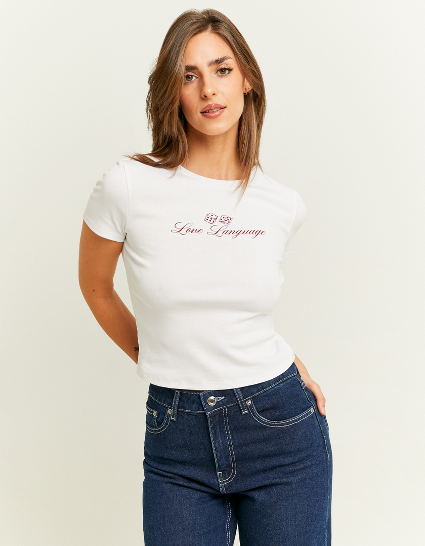 TALLY WEiJL, White Cropped Printed T-Shirt for Women