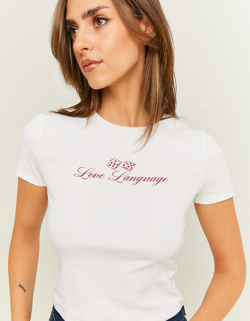 TALLY WEiJL, White Cropped Printed T-Shirt for Women