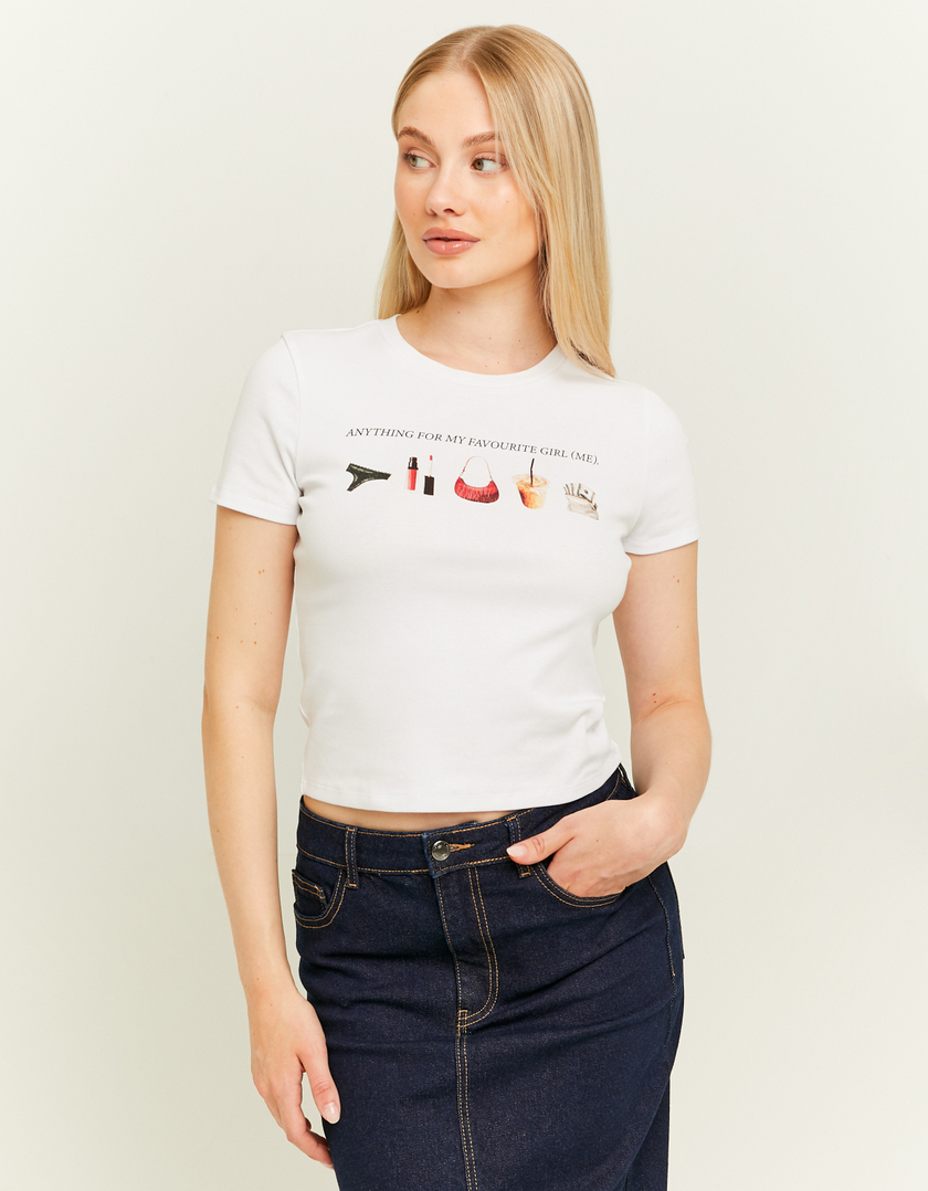 TALLY WEiJL, White Cropped Printed T-Shirt for Women