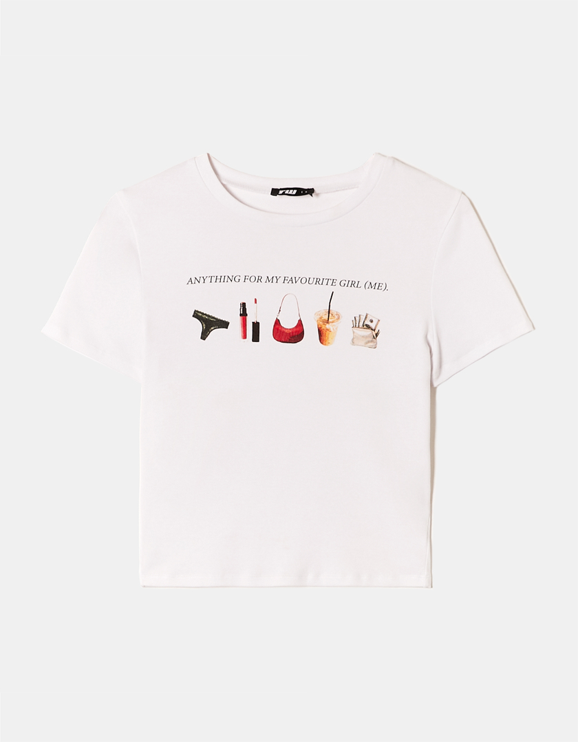 TALLY WEiJL, White Cropped Printed T-Shirt for Women