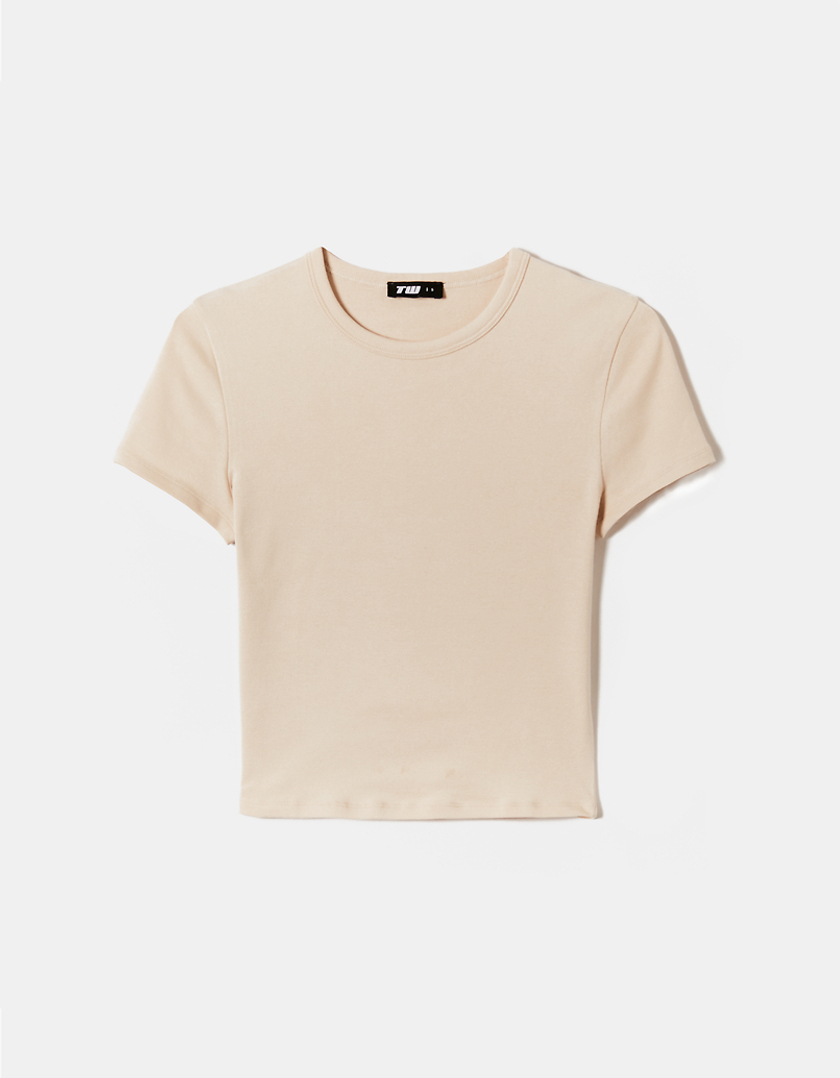 TALLY WEiJL, Beige Ribbed Basic T-shirt for Women