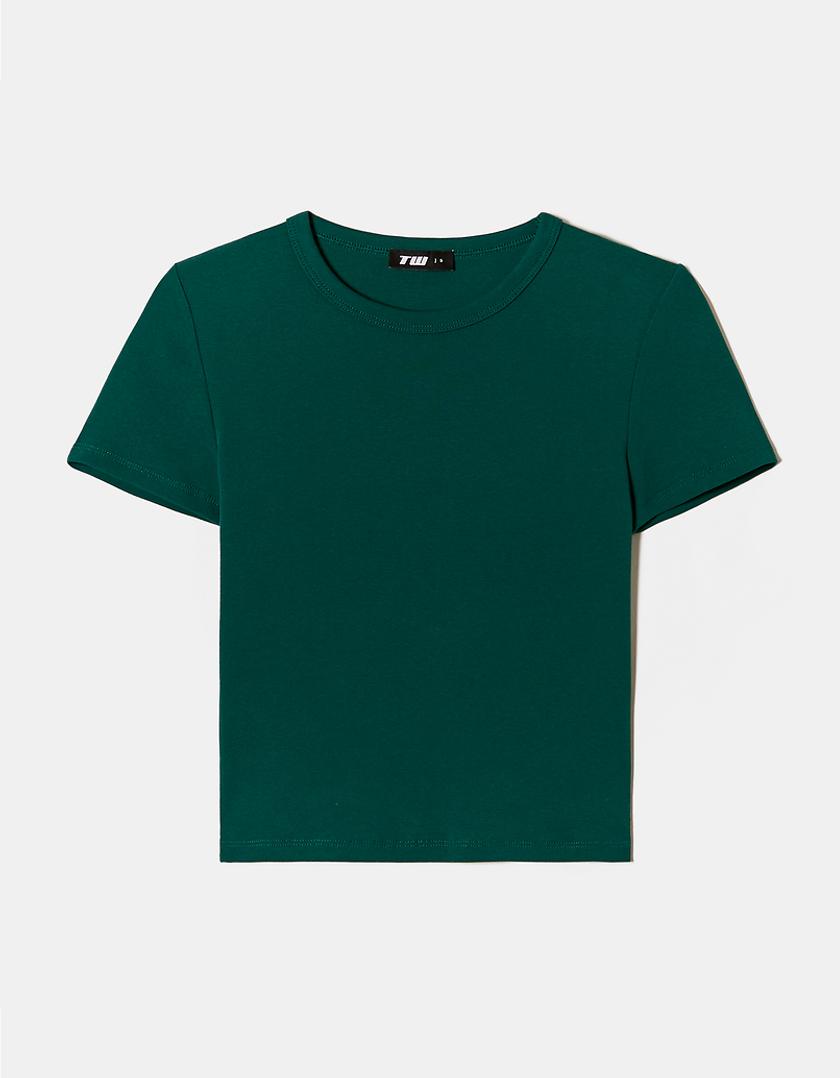 TALLY WEiJL, Green Ribbed Basic T-Shirt for Women