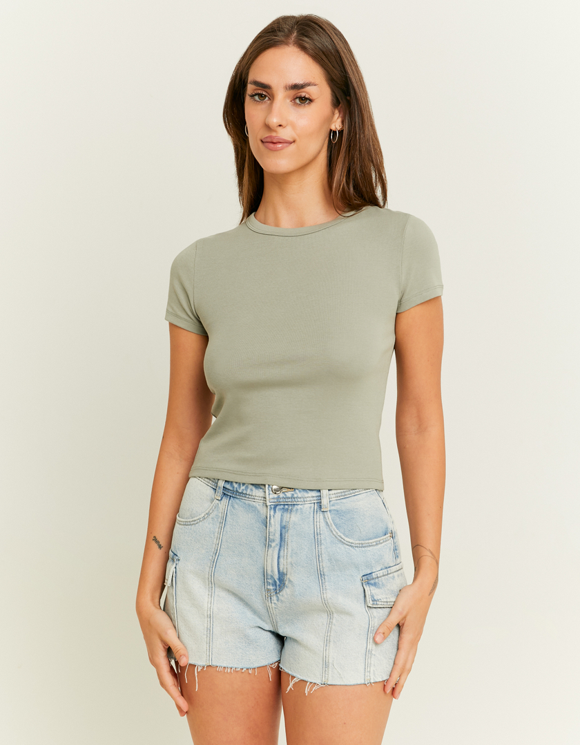 TALLY WEiJL, Green Regular Lenght Fitted T-Shirt for Women