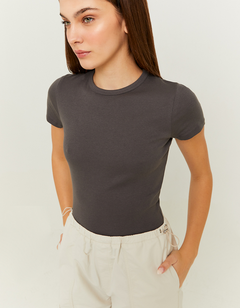 TALLY WEiJL, Grey Ribbed Basic T-shirt for Women