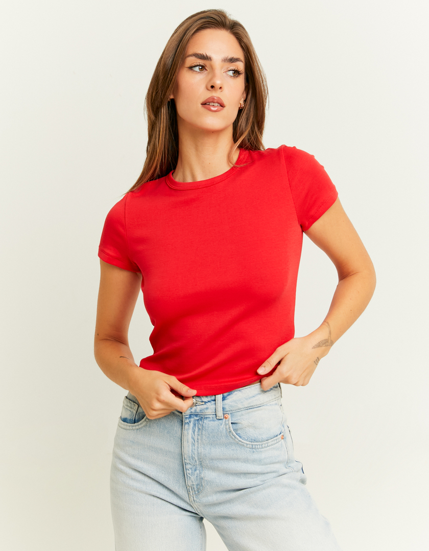 TALLY WEiJL, Bright Red Cropped Basic T-Shirt for Women