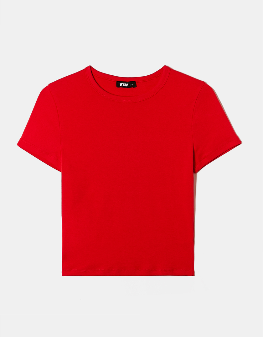 TALLY WEiJL, Bright Red Cropped Basic T-Shirt for Women