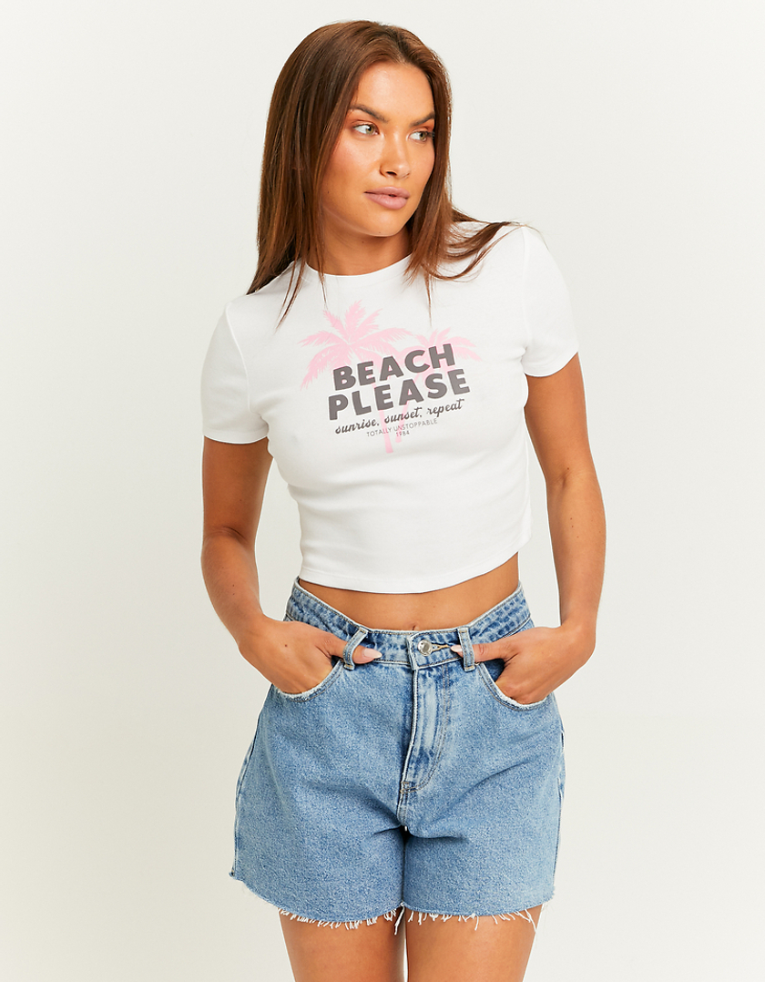 TALLY WEiJL, White Printed Cropped T-shirt for Women