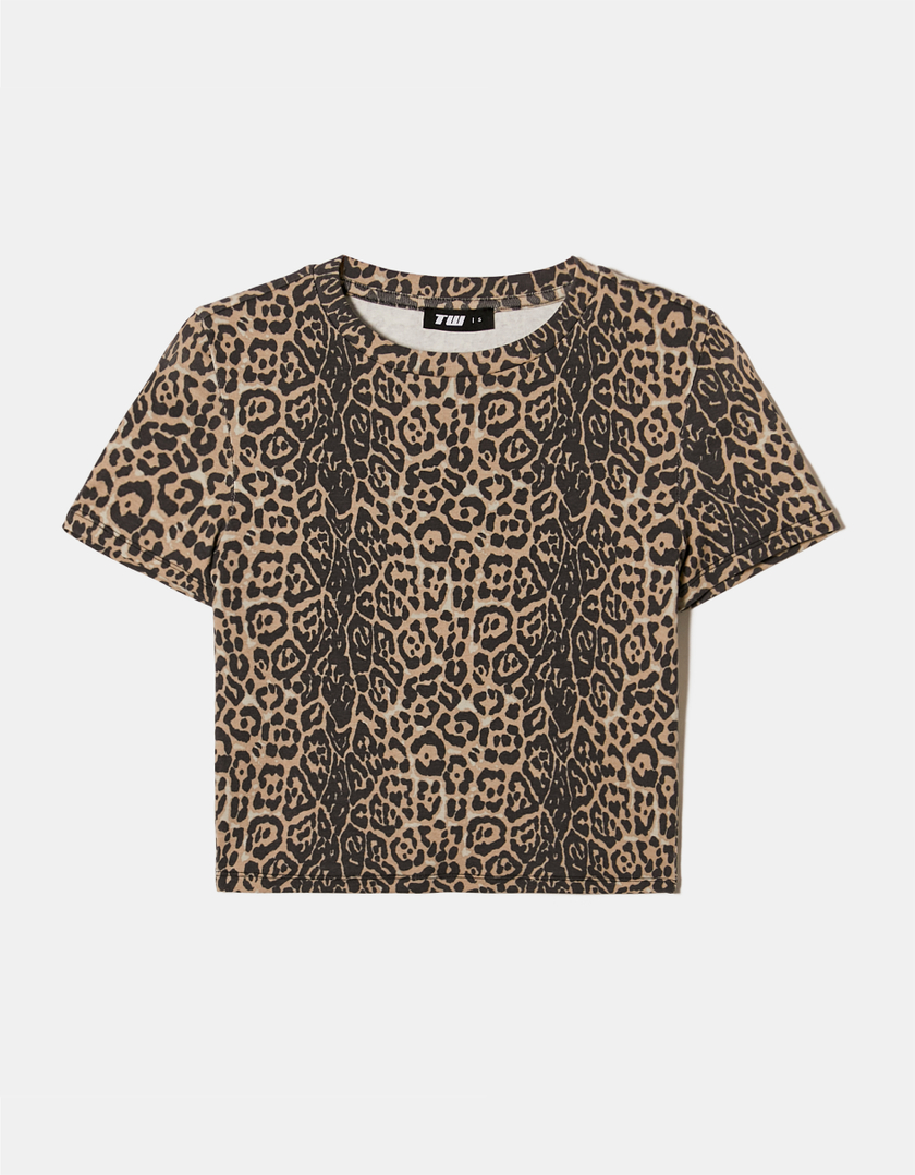 TALLY WEiJL, Leo Print Cropped T-Shirt for Women