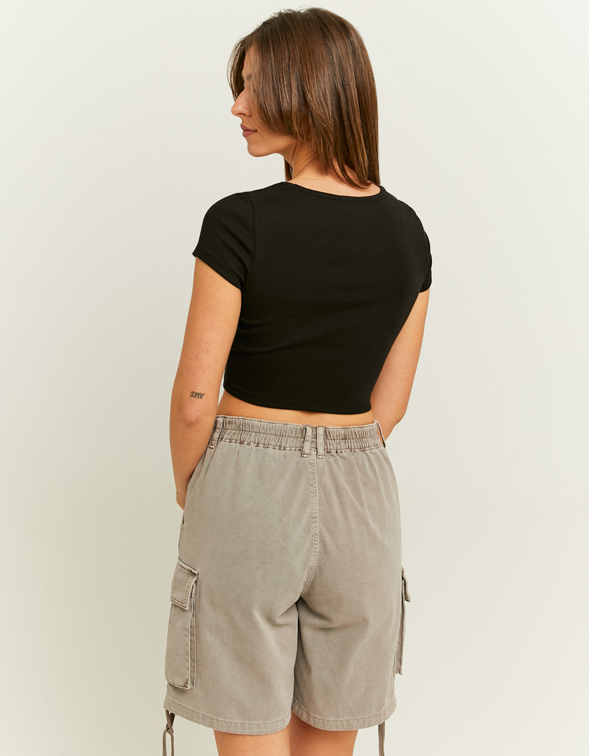 TALLY WEiJL, Black Square Neck Cropped T-Shirt for Women