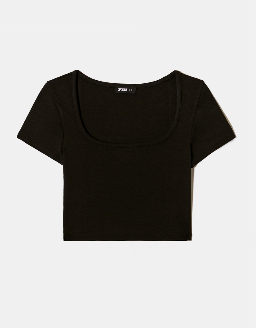 TALLY WEiJL, T-Shirt Court Noir Encolure Carrée for Women