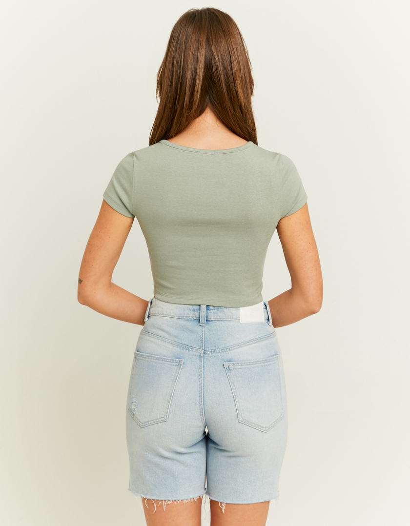 TALLY WEiJL, Green Square Neck Cropped T-Shirt for Women