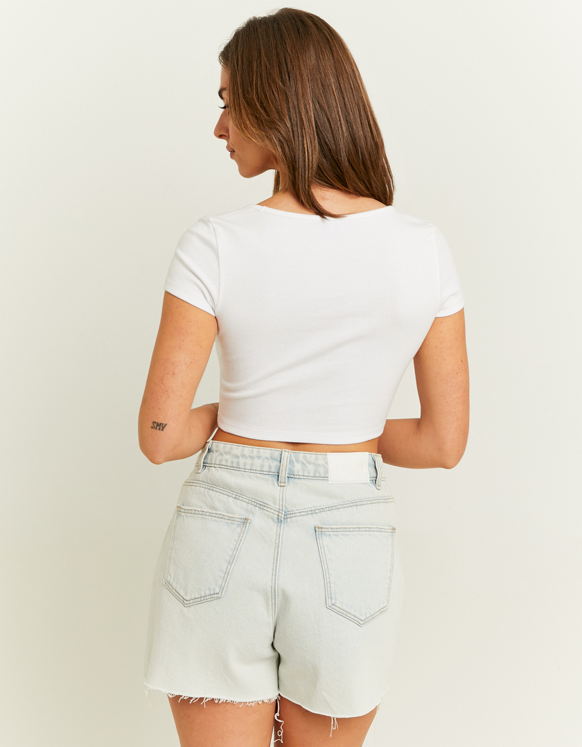 TALLY WEiJL, White Square Neck Cropped T-Shirt for Women