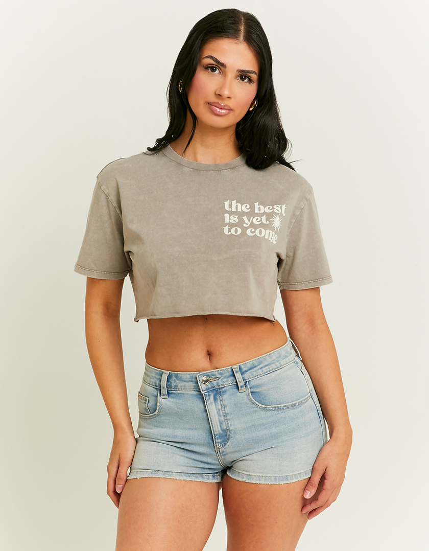 TALLY WEiJL, Grey Cropped Printed T-Shirt for Women