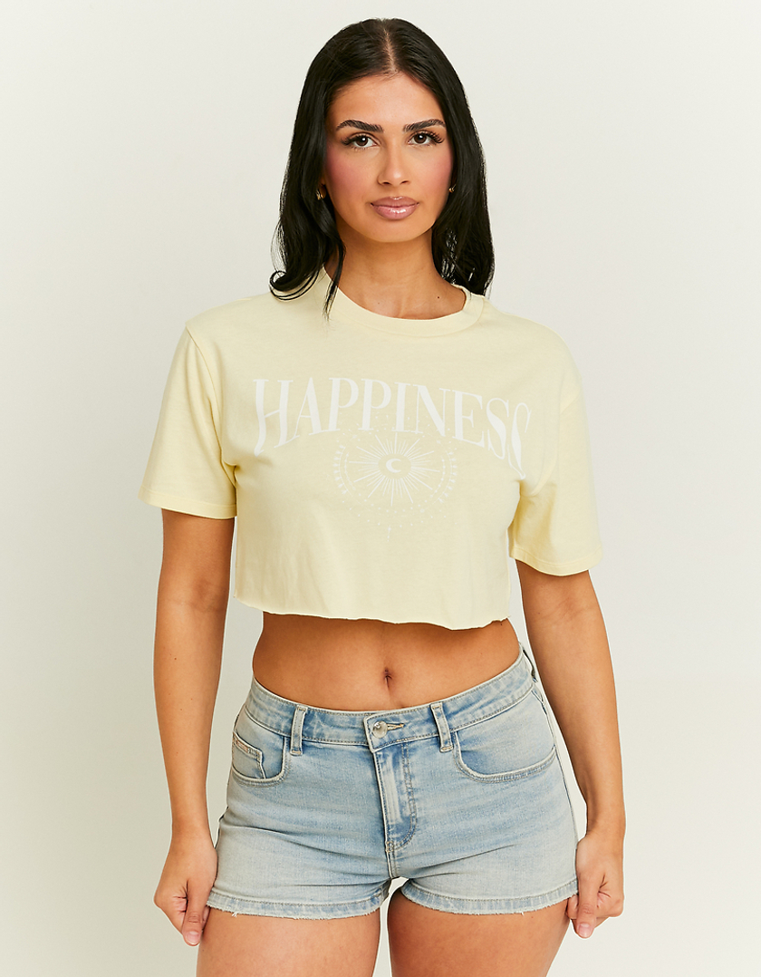 TALLY WEiJL, Yellow Cropped Printed T-Shirt for Women