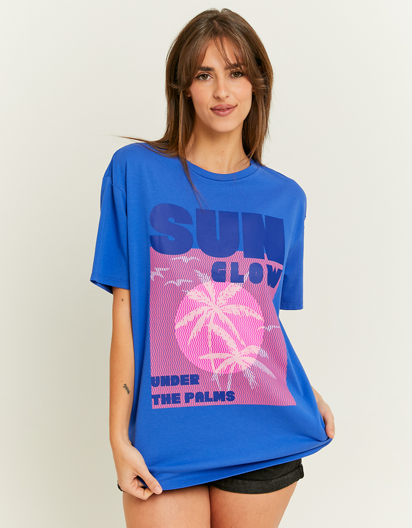 TALLY WEiJL, Blaues Oversize T-Shirt mit Print for Women