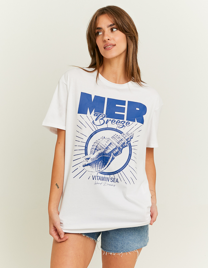 TALLY WEiJL, Weisses Oversize T-Shirt mit Print for Women