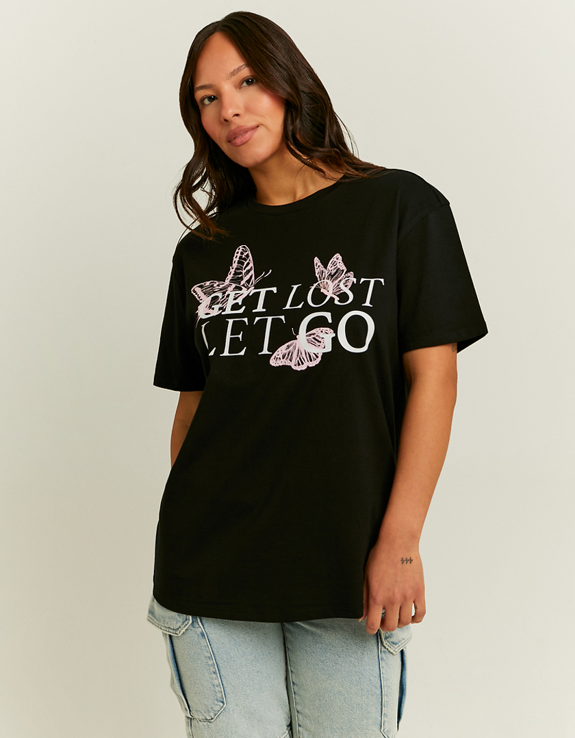 TALLY WEiJL, T-Shirt Oversize Noir Imprimé for Women