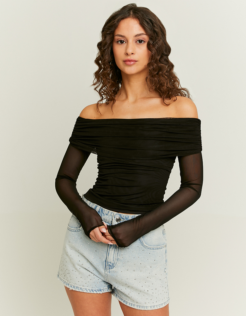 TALLY WEiJL, Black Mesh Cropped Top for Women