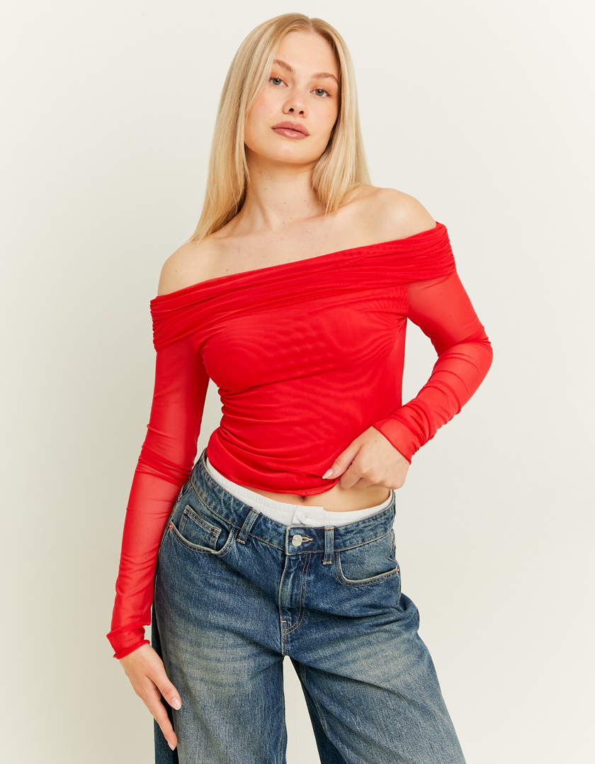 TALLY WEiJL, Top Rosso Off Shoulder for Women