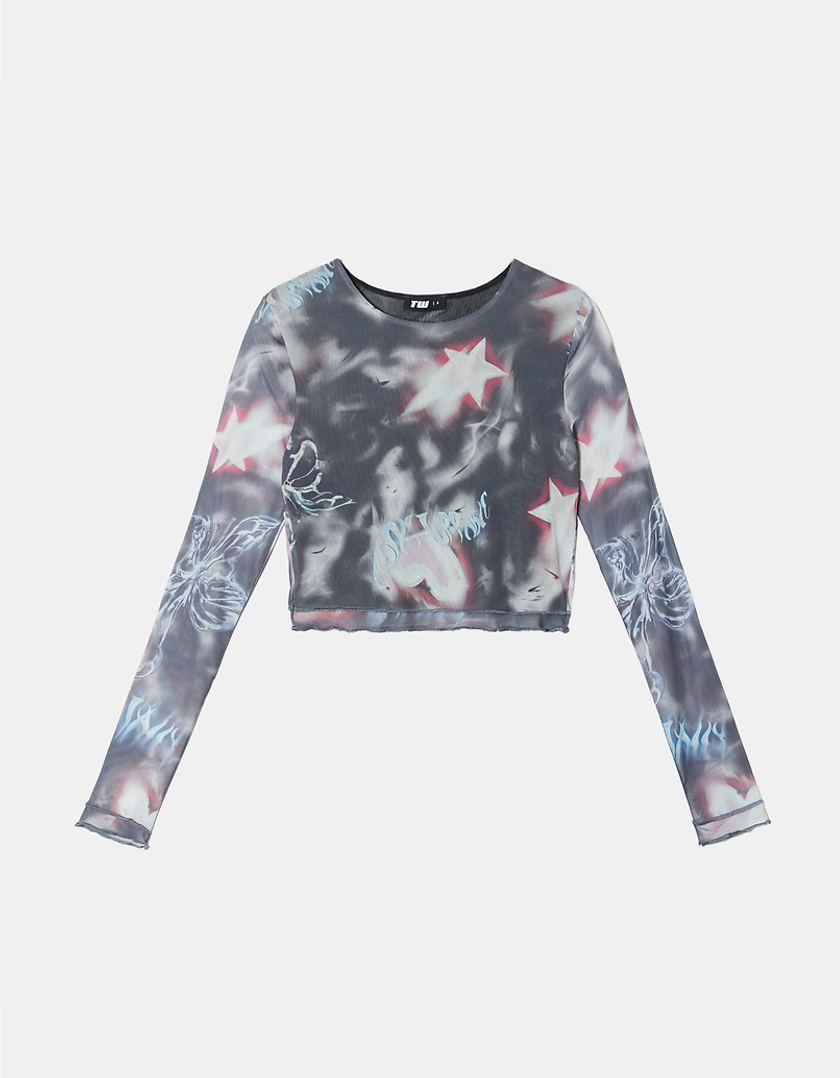 TALLY WEiJL, Mesh Printed Cropped Top for Women