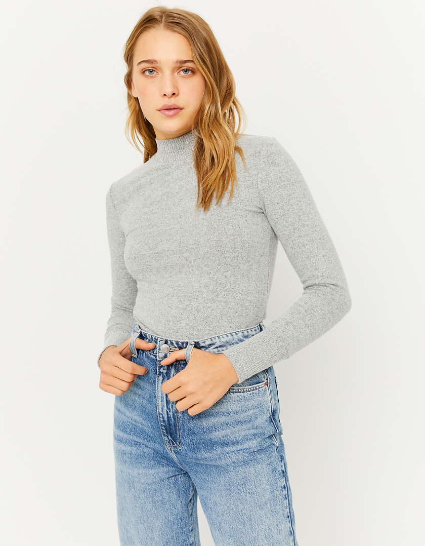 TALLY WEiJL, Grey Basic Long Sleeves Top for Women