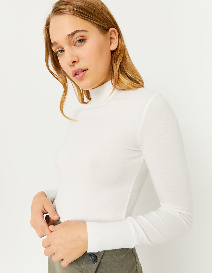 TALLY WEiJL, White Basic Long Sleeves Top for Women