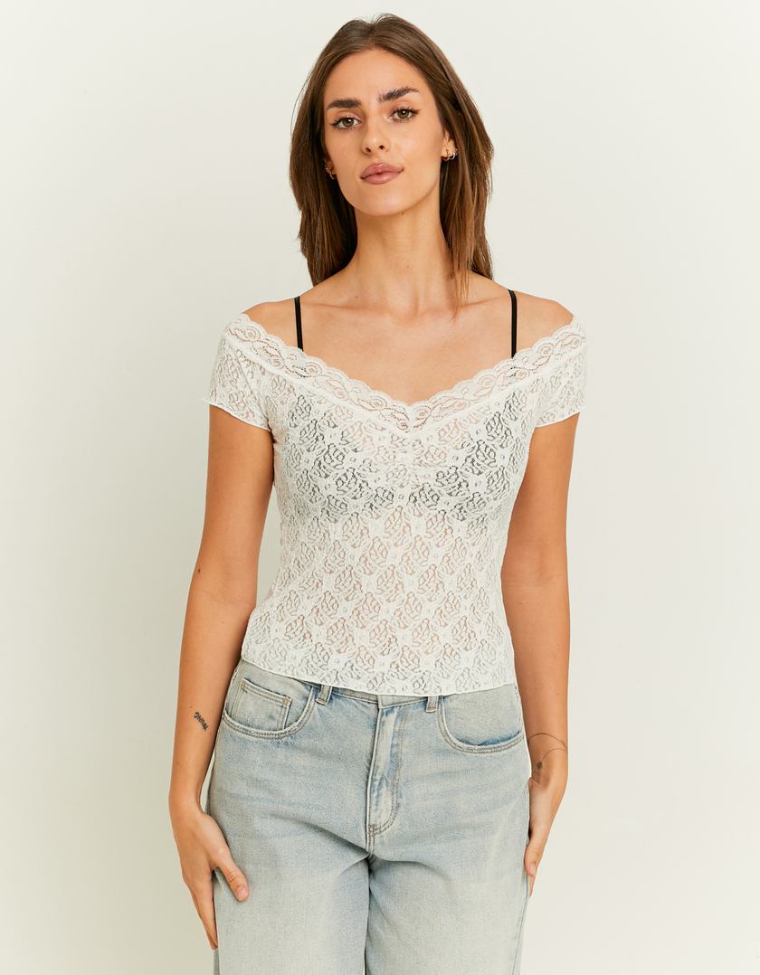 TALLY WEiJL, White Off-Shoulder Lace Top for Women