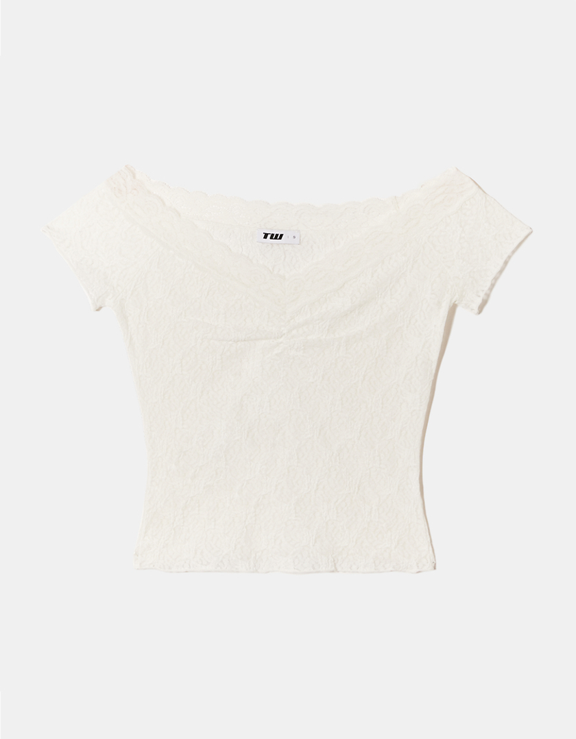 TALLY WEiJL, Top in Pizzo Bianco a Spalle Scoperte for Women