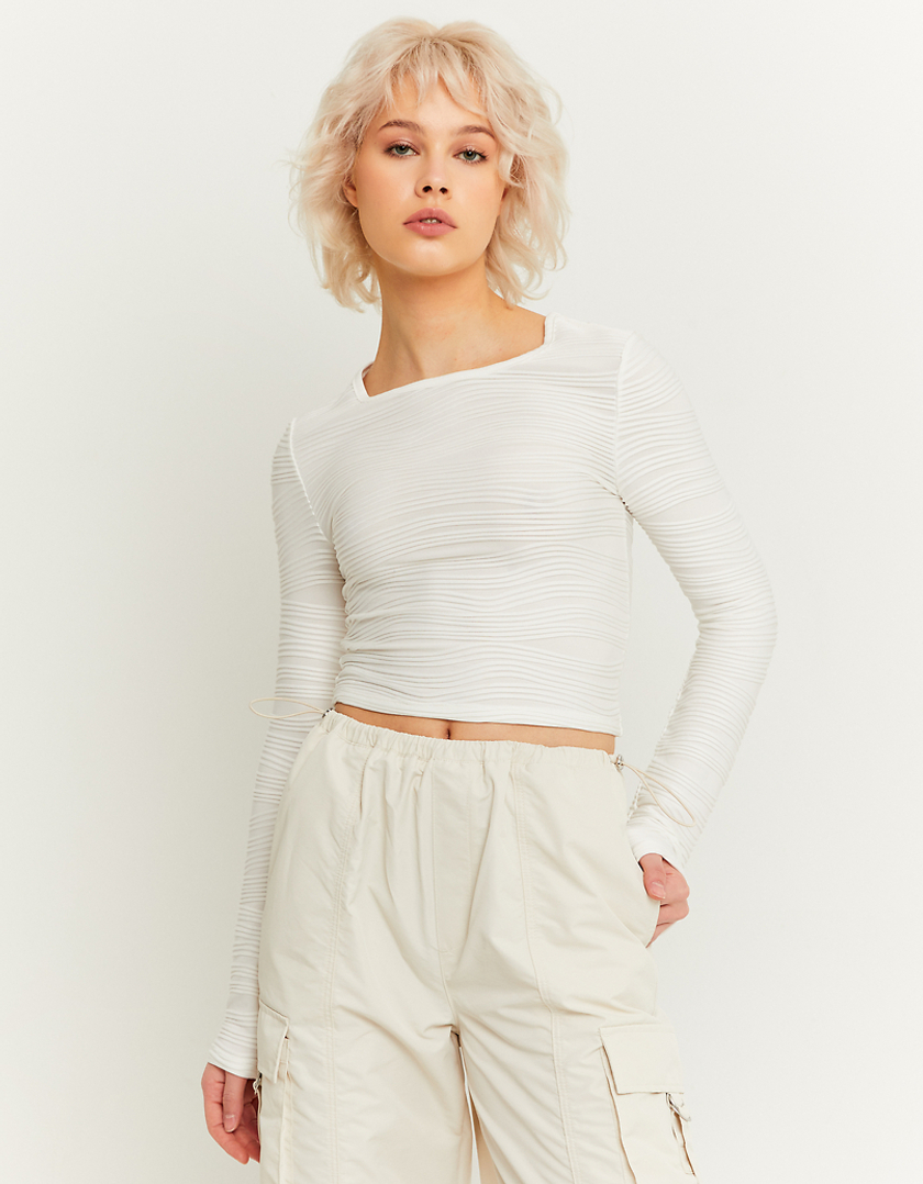 TALLY WEiJL, Crop Top Bianco con Increspature in Rilievo for Women