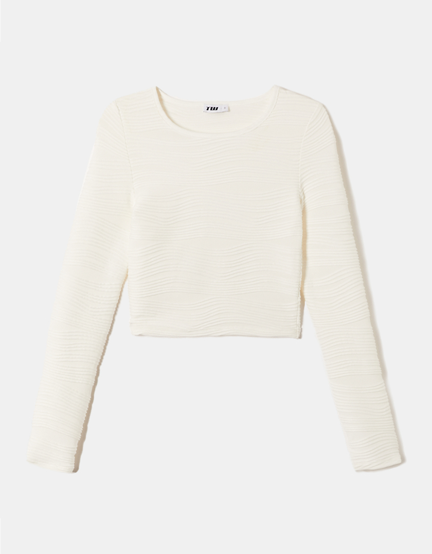 TALLY WEiJL, Crop Top Bianco con Increspature in Rilievo for Women