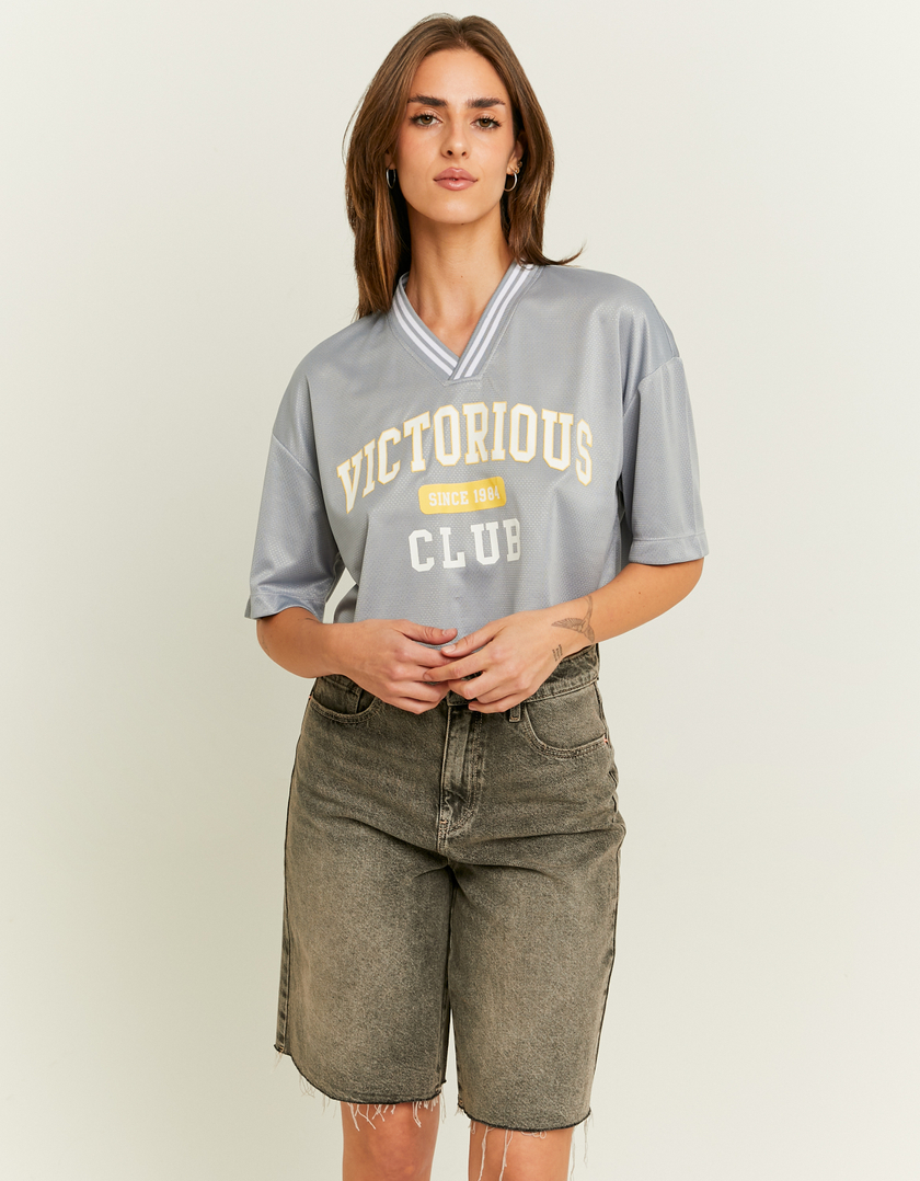 TALLY WEiJL, Cropped Blue Football T-Shirt for Women