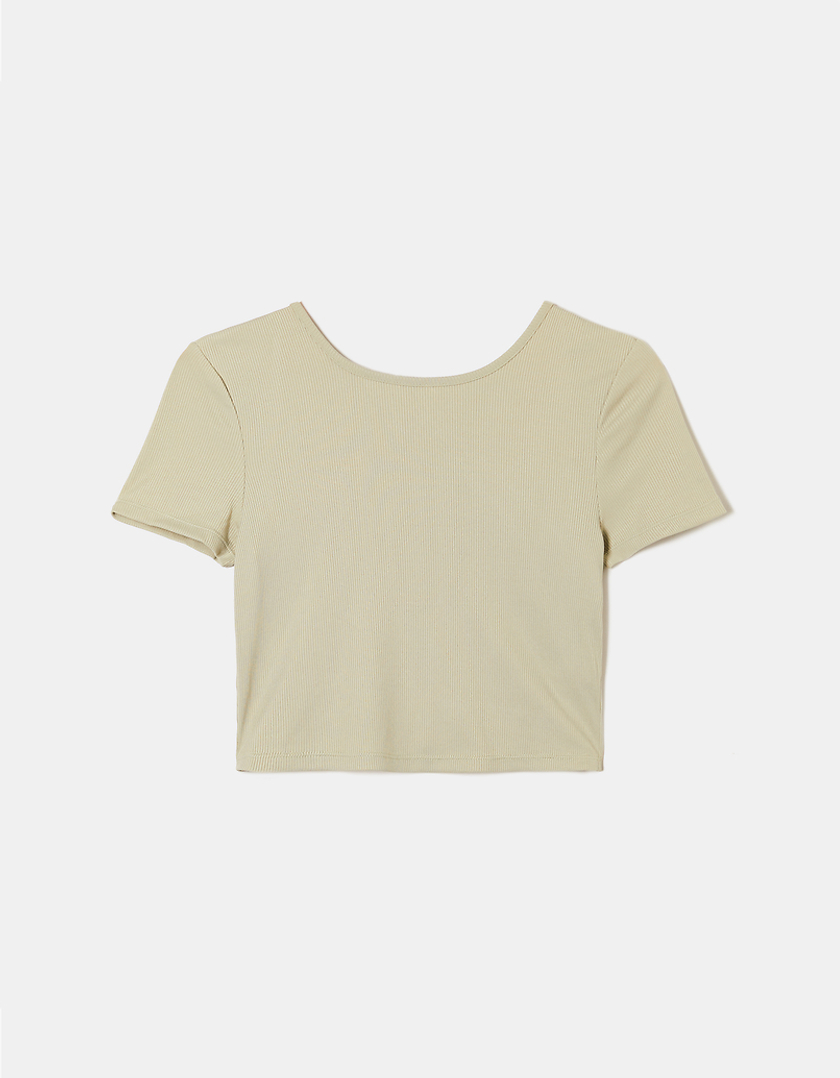 TALLY WEiJL, Μπεζ Cropped Cut out  Top for Women