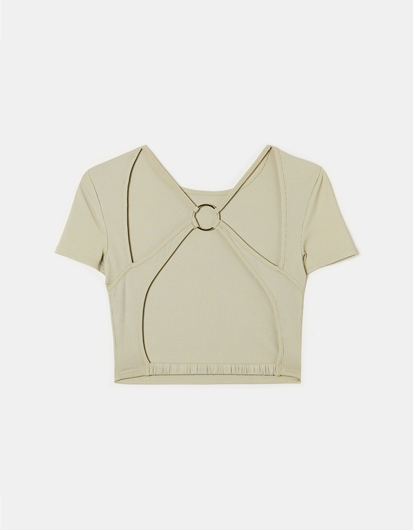 TALLY WEiJL, Μπεζ Cropped Cut out  Top for Women