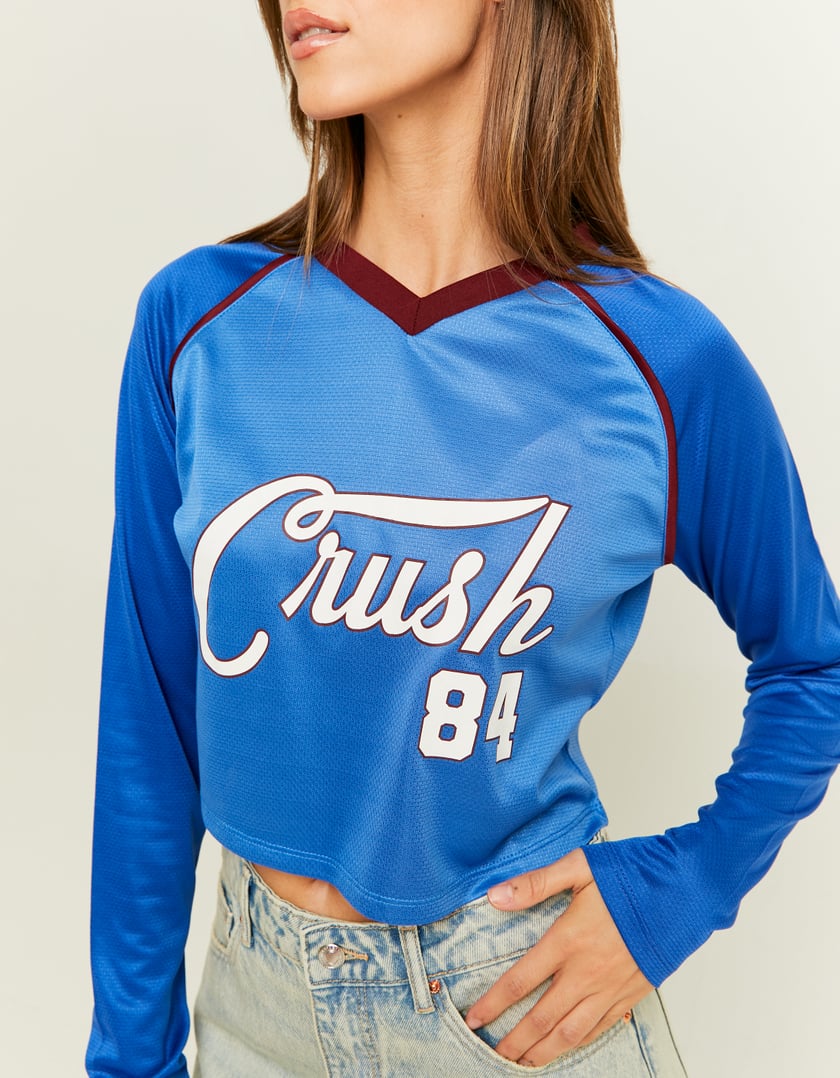 TALLY WEiJL, Blue Cropped Football T-Shirt for Women