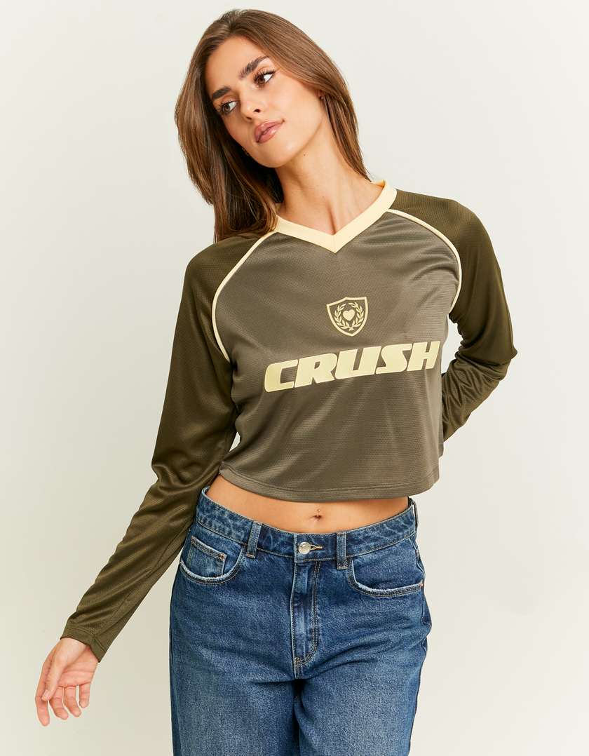 TALLY WEiJL, Khaki Cropped Football T-Shirt for Women