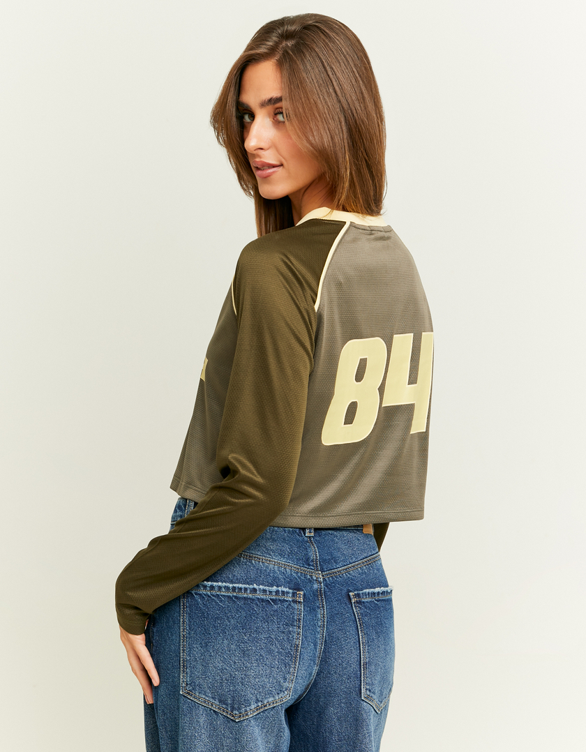 TALLY WEiJL, Khaki Cropped Football T-Shirt for Women