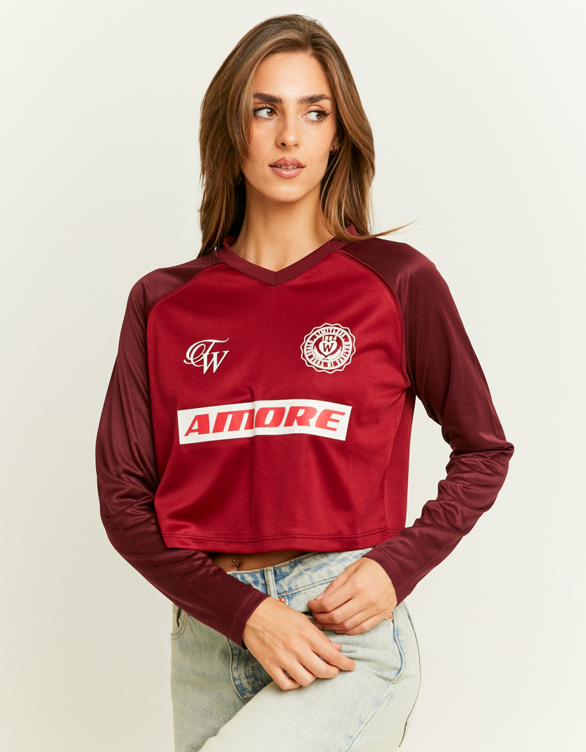 TALLY WEiJL, Rotes Cropped Fussball T-Shirt for Women